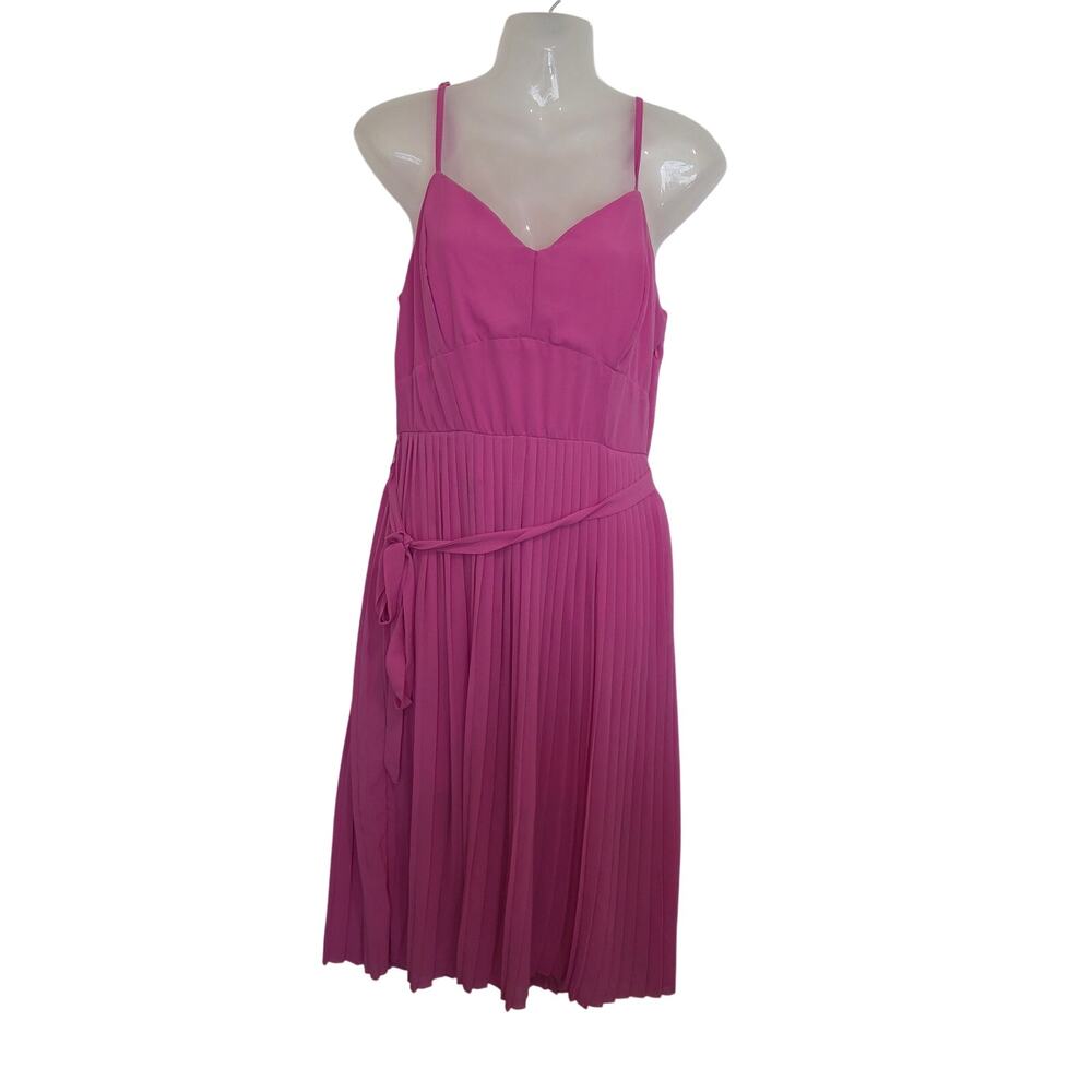 As U Wish Pink Sleeveless V-Neck Belted Knee-Length Pleated A-Line Dress Sze XL